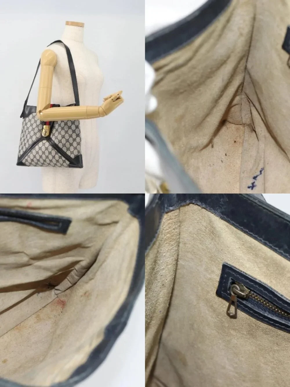 GUCCI GG Supreme Sherry Line Shoulder Bag PVC Navy Gold Auth ka4505 - Picture 16 of 16